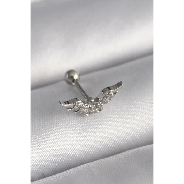 316l Çelik Gümüş Renk Zirkon Taş Detay Kanat Model Tragus Piercing - Tj-pr1291