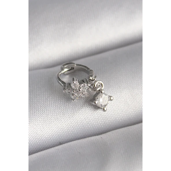 316l Çelik Gümüş Renk Zirkon Taşlı Çiçek Model Sallantı Detay Tragus Piercing - Tj-pr1311