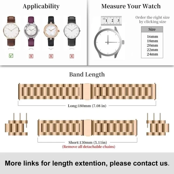 Fullmosa Hızlı Çıkarılan Metal Zincir Saat Kordonları - 6