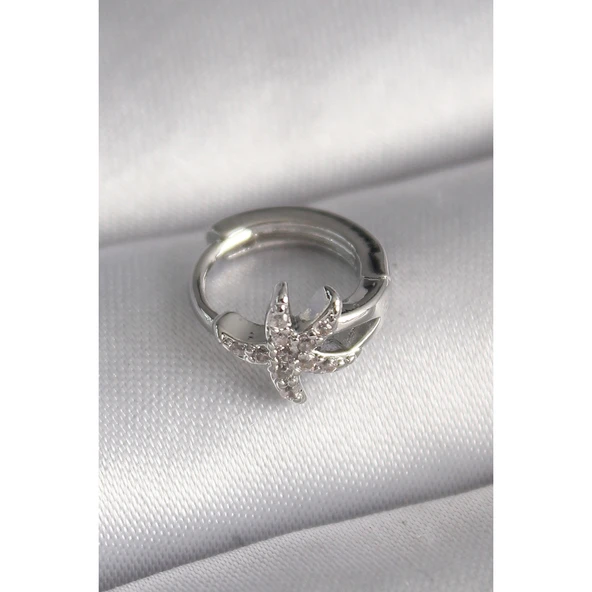 316l Çelik Gümüş Renk Zirkon Taşlı Deniz Yıldızı Model Tragus Piercing - Tj-pr1319