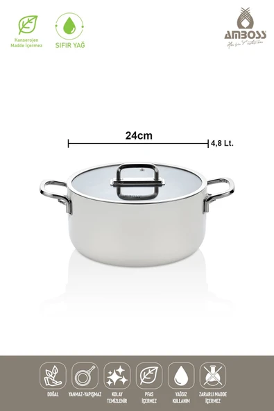 Amboss Sera Nova Seramik Yanmaz Yapışmaz Tencere 24 cm Beyaz - Resim 4