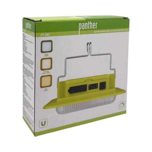 PANTHER Taşınabilir USB Type-C Şarjlı Solar Şarjlı Led Kamp Armatür Lambası 3000K-4000K-6400K Fonksiyonlu