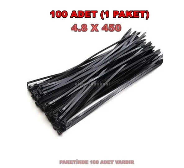 PEMSAN Klips Kablo Bağı 4.8x450 SİYAH (100lü Paket) Kablo Cırdı - 2