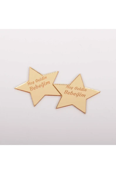 Bebek Çikolatası Yıldız Model - Altın Renk Pleksi Yapışkanlı Bebek Hediyelik - 30 Adet - 2