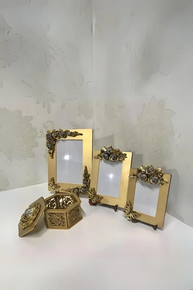 AYDİZAYN Gül ve Kelebek Motifli Polyester Fotoğraf Çerçeveleri ve Şekerlik - 2