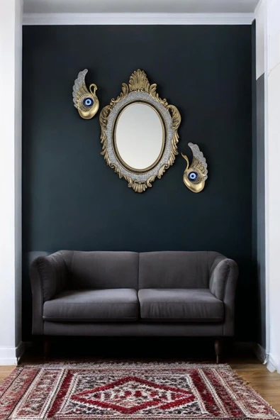 AYDİZAYN Dekoratif Polyester Ayna ve Nazar Boncuklu Kuğular