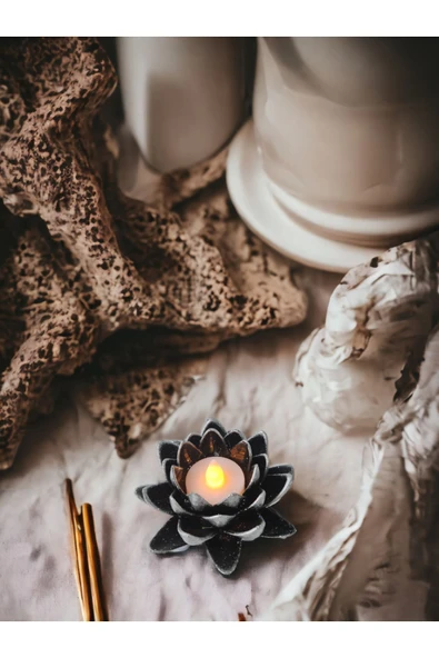 AYDİZAYN Dekoratif Lotus Led Mumluk - Pilli Tealight Mum Hediyeli