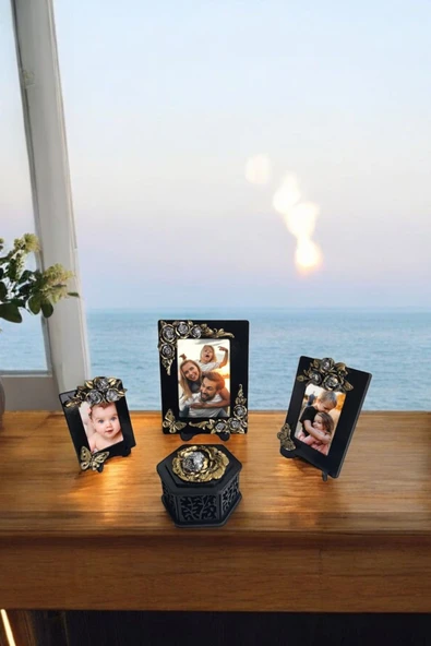 AYDİZAYN Gül ve Kelebek Motifli Polyester Fotoğraf Çerçeveleri ve Şekerlik