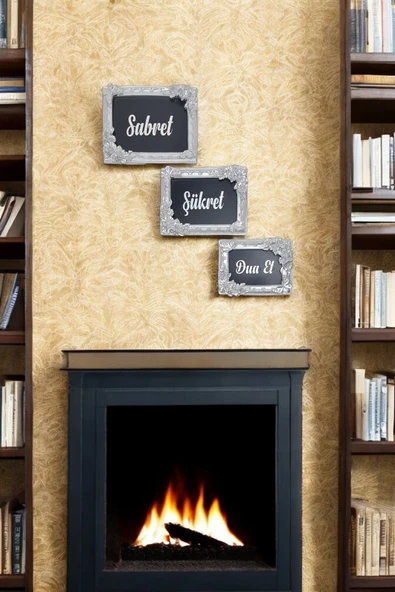 AYDİZAYN Sabret Şükret Dua Et Çerçeveli Duvar Tablosu Dekoru 3'lü Dua Seti Siyah Ahşap Üstü Gümüş Polyester ürün görseli 1