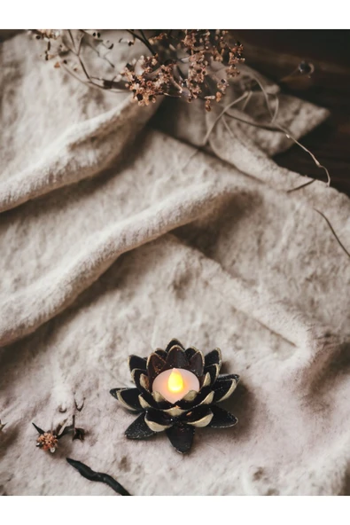 AYDİZAYN Dekoratif Lotus Led Mumluk - Pilli Tealight Mum Hediyeli