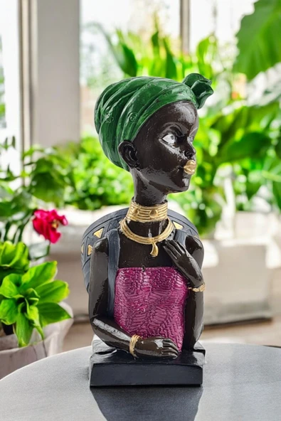 AYDİZAYN Dekoratif Polyester Afrikalı Kadın Biblo / Kase