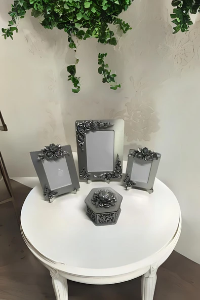 AYDİZAYN Gül ve Kelebek Motifli Polyester Fotoğraf Çerçeveleri ve Şekerlik - 2