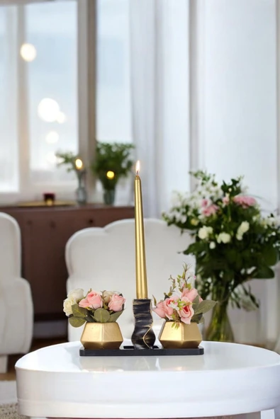 AYDİZAYN Dekoratif Polyester İkili Sukulent Saksı ve Şamdanlık