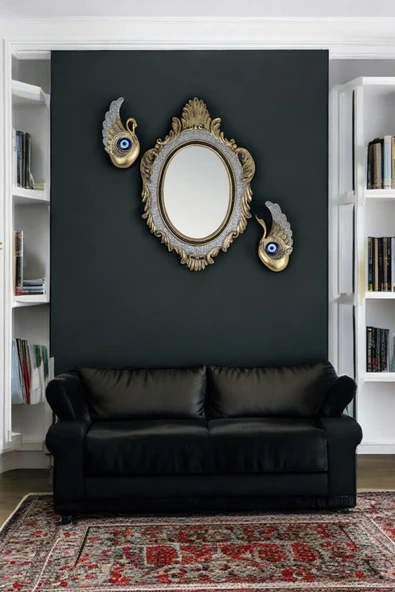 AYDİZAYN Dekoratif Polyester Ayna ve Nazar Boncuklu Kuğular - 3