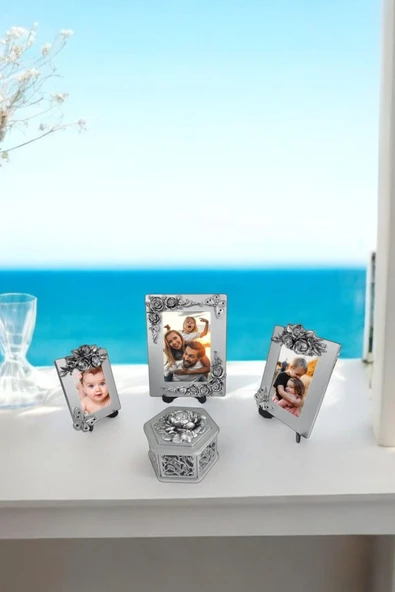 AYDİZAYN Gül ve Kelebek Motifli Polyester Fotoğraf Çerçeveleri ve Şekerlik