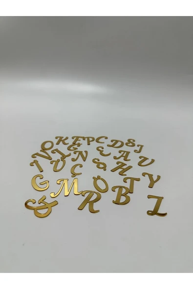 Gündoğan Kristal Pleksi Alfabe Harfler ( Tüm Alfabe ) Yapışkanlı Altın Renk 3 Cm