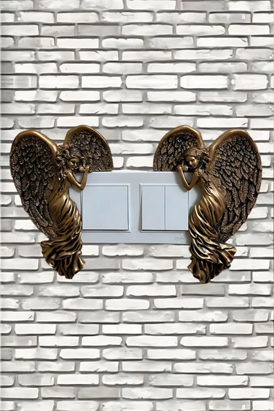 AYDİZAYN Köşe Melekler Polyester İkili Priz / Anahtar Çerçeve Süsü Dekoru