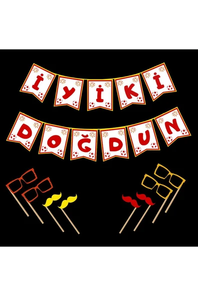 Ti PlaySARI KIRMIZI DOĞUM GÜNÜ YAZISI (MASKE HEDİYELİ) - 1