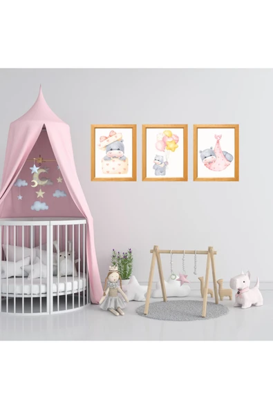 Ti PlayPembe Hipopotam 3'lü Tablo Seti Çerçeve Görünümlü Pvc 1mm 20x25 cm - 1