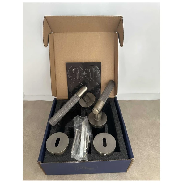 Rivax Meta Antik Sarı Zamak Yuvarlak Rozetli Oda Kapı Kolu 1 Takım - Resim 4