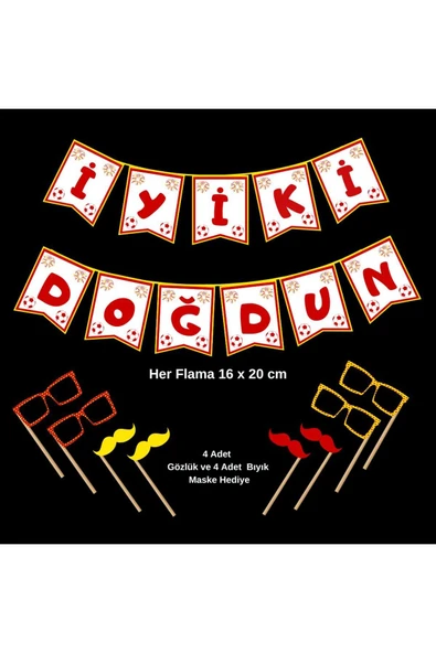 Ti PlaySARI KIRMIZI DOĞUM GÜNÜ YAZISI (MASKE HEDİYELİ) - 2