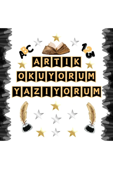 Ti PlayOkuma Bayramı Pano Süsü ( Artık okuyorum, yazıyorum yazılı)  Siyah - Sarı - 2
