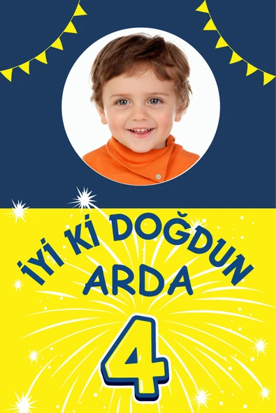 Ti PlaySarı Lacivert Resimli Doğum Günü Afişi Bristol Karton UV Baskı 2 50X70 - 1
