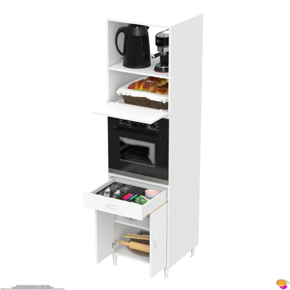 Modilayn JOLLY Ankastre Dolap (60x239.7x56 cm): 1 Çekmece, 3 Kapak, 4 Göz Raflı Mutfak, Kiler Dolabı - 5