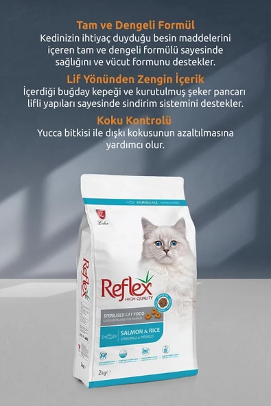 Reflex Sterilsed Somonlu Kısırlaştırılmış Yetişkin Kedi Maması 10 Kg Salmon Rice Cat Food - 3