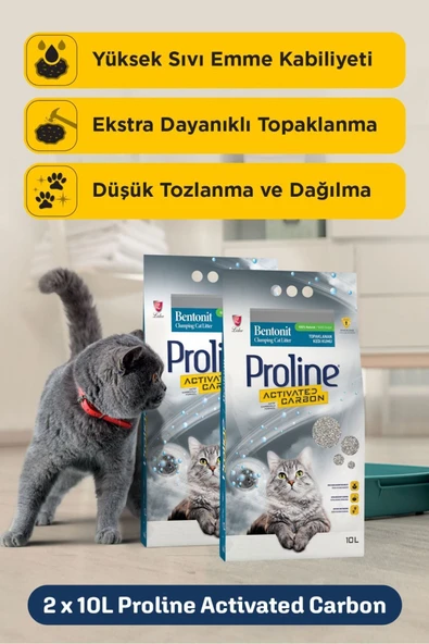 Pro Line Aktif Karbonlu Topaklanan Kedi Kumu 10 Lt X 2 Adet - 3