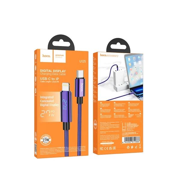 Hoco U125 Benefit Type-C to Lightning Şarj Kablosu 1.2M - Mor - 3