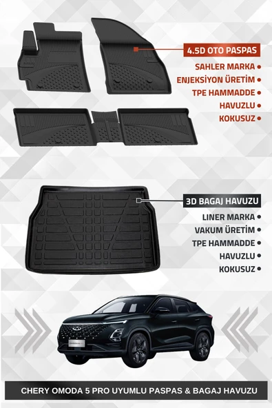 Sahler Omoda 5 PRO Uyumlu 4.5D Premium Havuzlu Oto Paspas ve Liner Marka 3D Bagaj Havuzu ürün görseli