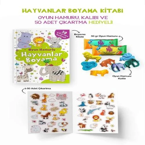 Hayvanlar Boyama Kitabı - Oyun Hamurlu - 3 Yaş + ürün görseli