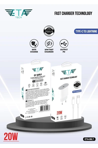 Ete Tech İPhone Uyumlu PD Yeni Nesil 20w Adaptör ve Kablo Seti