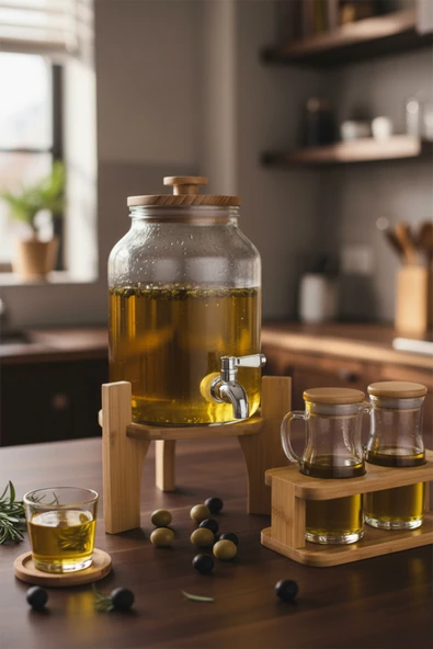 Bambum Fuente - Bambu Kapak ve Standlı Cam Sebil 3L - Resim 5