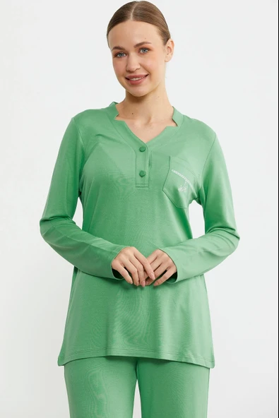 Sementa 76438 Yarım Düğmeli Cep Detaylı Pijama Takım - 7