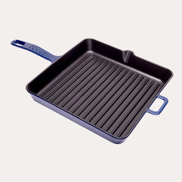 SÜREL DÖKÜM 30 CM KARE IZGARA TAVA PARLAK KOYU MAVİ