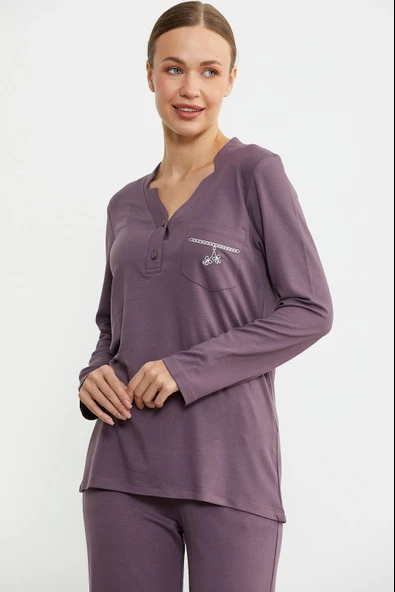 Sementa 76438 Yarım Düğmeli Cep Detaylı Pijama Takım - 2