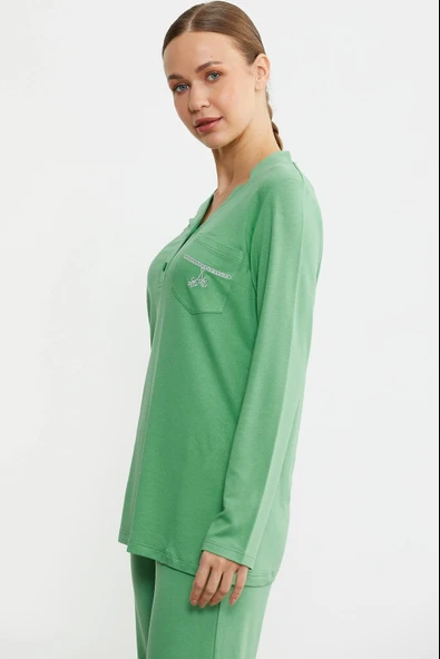 Sementa 76438 Yarım Düğmeli Cep Detaylı Pijama Takım - 9