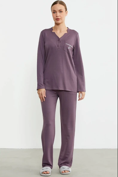 Sementa 76438 Yarım Düğmeli Cep Detaylı Pijama Takım - 5