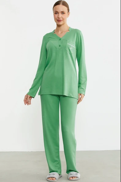 Sementa 76438 Yarım Düğmeli Cep Detaylı Pijama Takım - 6