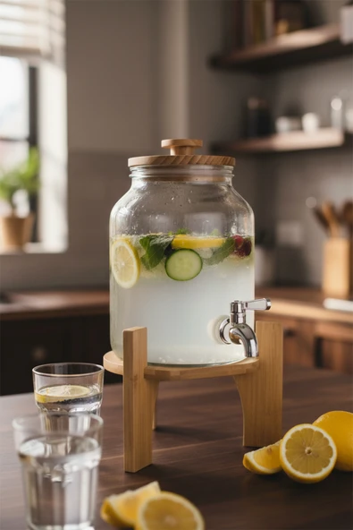 Bambum Fuente - Bambu Kapak ve Standlı Cam Sebil 3L ürün görseli