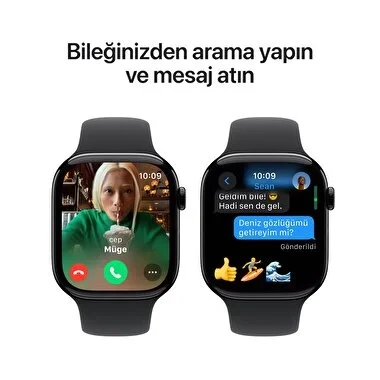 Apple Watch Series 10 GPS + Cellular 42mm Simsiyah Alüminyum Kasa ve Siyah Spor Kordon Akıllı Saat S/M - 1
