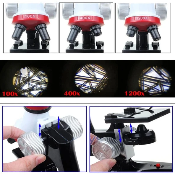 Eğitici Mikroskop Kiti Zoom Led Işıklı 100x 400x 1200x St1200x - 2