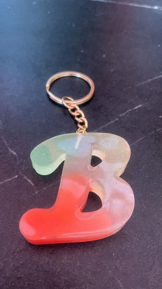 Rengarenk B Harf Şekilli Gold Aksesuarlı Anahtarlık Epoksi El Yapımı Hediyelik - 2