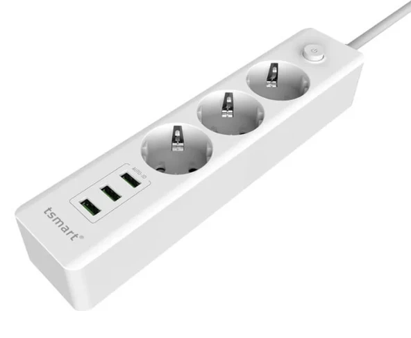 Tsmart TS-P88 Anahtarlı 3 USB'li 3'lü 1.8 m Akım Korumalı Priz ürün görseli 1