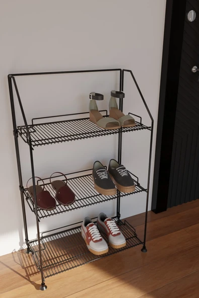 Akroraf 3'lü Siyah Metal Özel Tasarım Çok Amaçlı Raf Mutfak Banyo Dekoratif Raf - Resim 2