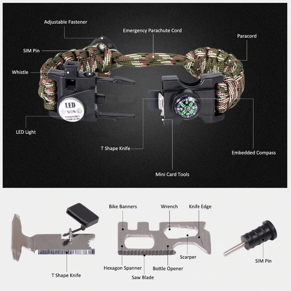 Survival Bileklik - SOS Ledli Multi Fonksiyonlu Hayatta Kalma Bilekliği - 4