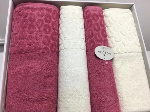 NİVEMESHOME FUŞYA-KREM MÜRDÜM COTTON HAMAM SETİ - 2
