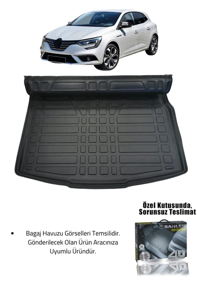 Sahler Renault Megane 4 Sedan 2016+ Uyumlu 4.5D Premium Havuzlu Oto Paspas ve Liner Marka 3D Kulaklı Bagaj Havuzu - Resim 2